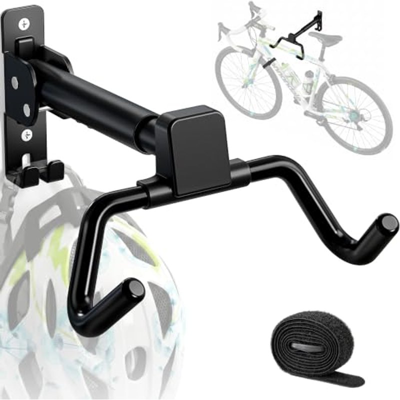 monTEK Bike Wall Mount with Helmet Hook, Adjustable Distance & Angle, 30kg