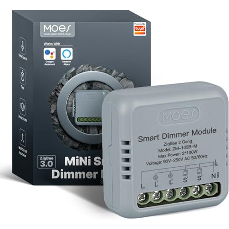 MOES ZigBee Smart Dimmer Switch Module, 2 Gang Light Module