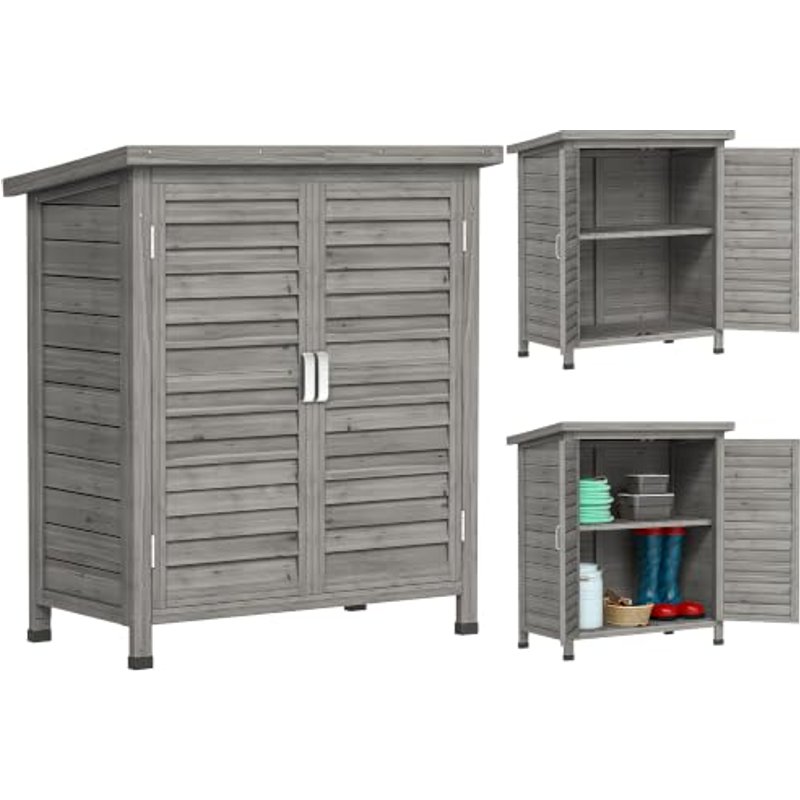 Outsunny Garden Shed Wooden 2 Door Unit 87L x 46.5W x 96.5Hcm, Grey