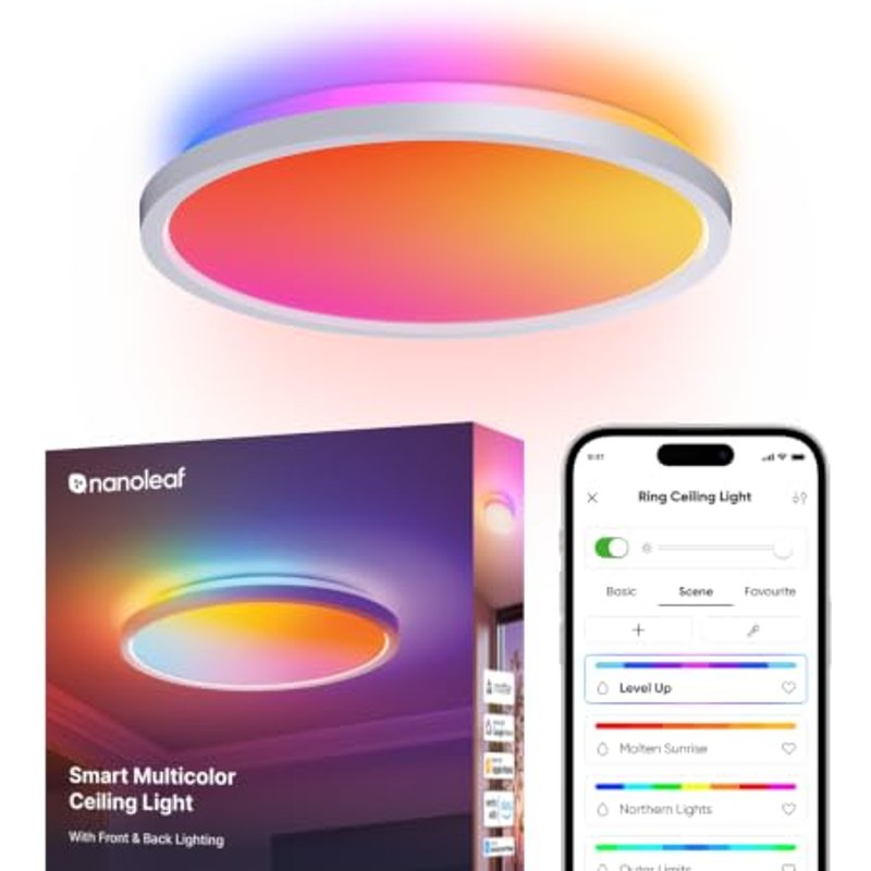 Nanoleaf LED Ceiling Light, Smart RGBICW Flush Mount, Dual-Sided Round