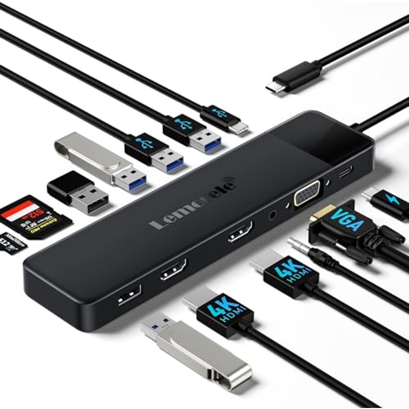 Lemorele Laptop Docking Station,13‑in‑1 USB C Hub Triple Display