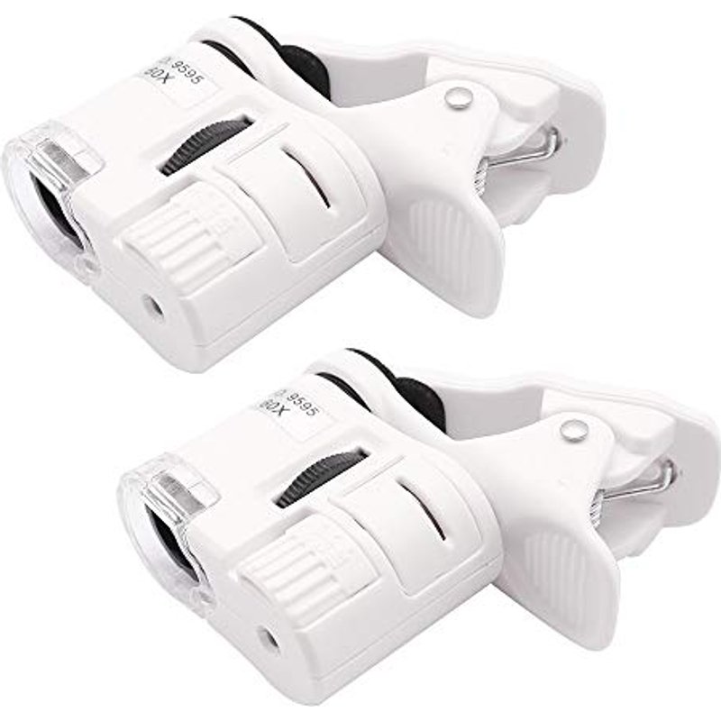 QiCheng&LYS Mini 60X Adjustable Pocket LED Microscope Magnifier Loupe Magnifying Glass with Currency Detection (White 2PCS)