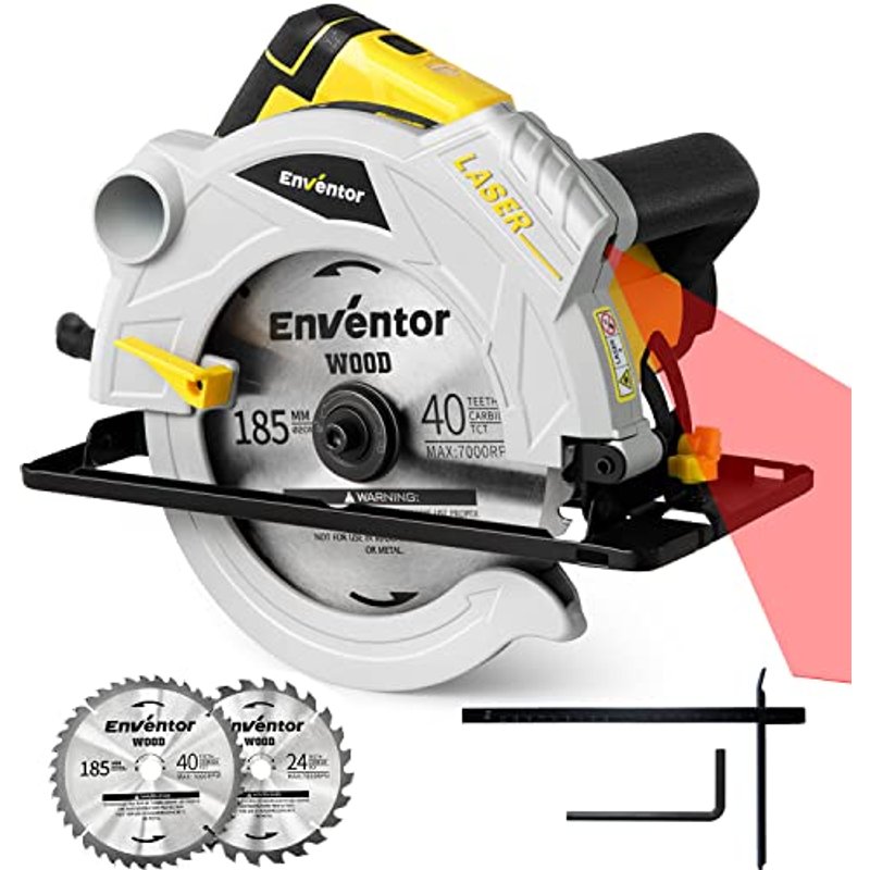 Enventor Circular saws with Laser Guide, 1500W 5500RPM 185mm 2 Blades