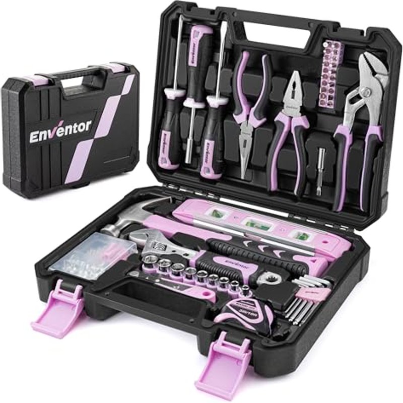 Enventor Tool Kit Pink, 108PCS General Household Hand Tool Set