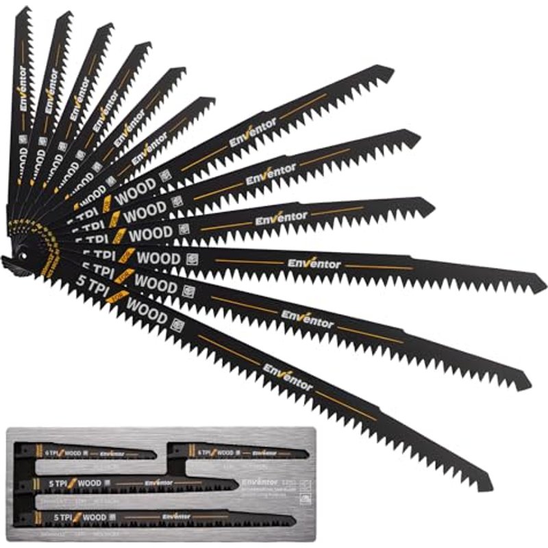 ENVENTOR reciprocating saw blades, 12-Piece HCS 50CrV, 152-300mm, 5/6 TPI