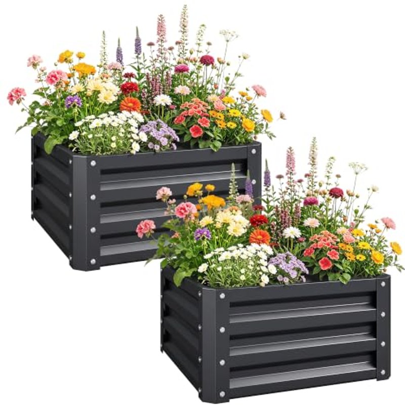 Outsunny Set of 2 Raised Garden Bed, 60 x 60 x 30.5 cm, Grey