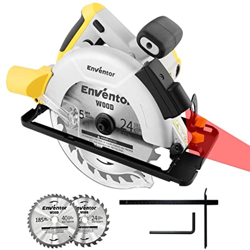 Enventor Circular saws with Laser Guide, 1200W 5800RPM 185mm 2 Blades