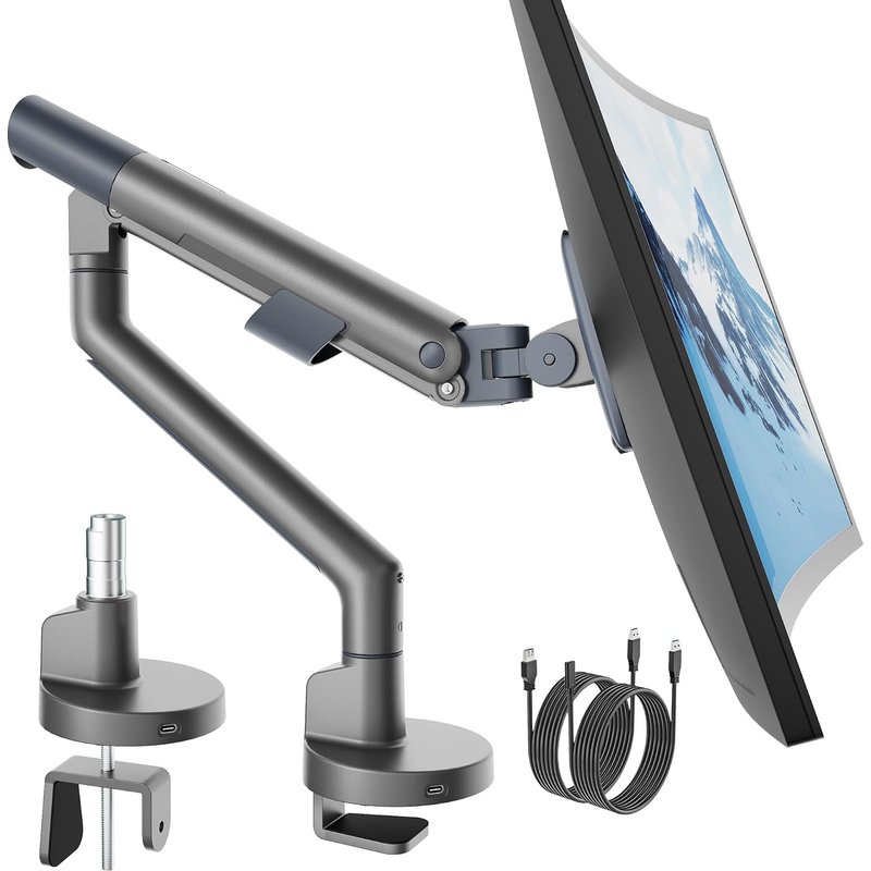 monTEK USB Monitor Arm for 17-40" Screens, 26.4 lbs, Gray