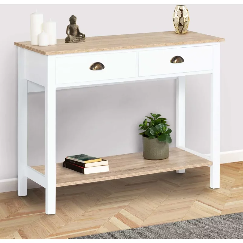 Market Isis - Console 2 tiroirs bois blanc