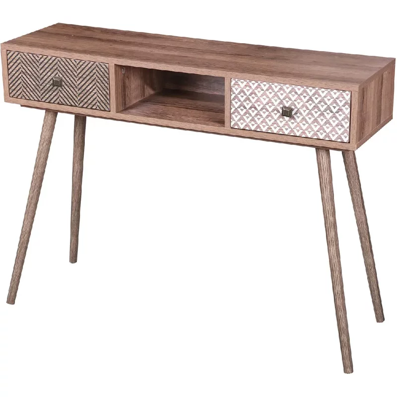 Console Baobab en MDF 2 tiroirs et 1 niche ouverte - L.100 cm x H.75 cm - Marron