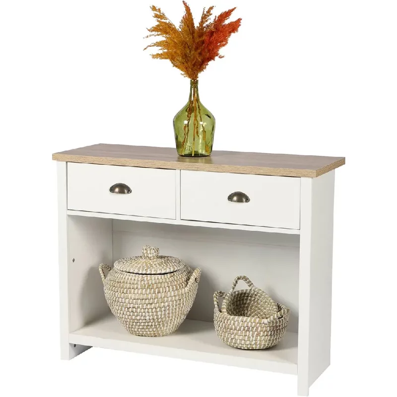 Console 2 tiroirs et 1 niche de rangement en bois HANOI - Blanc