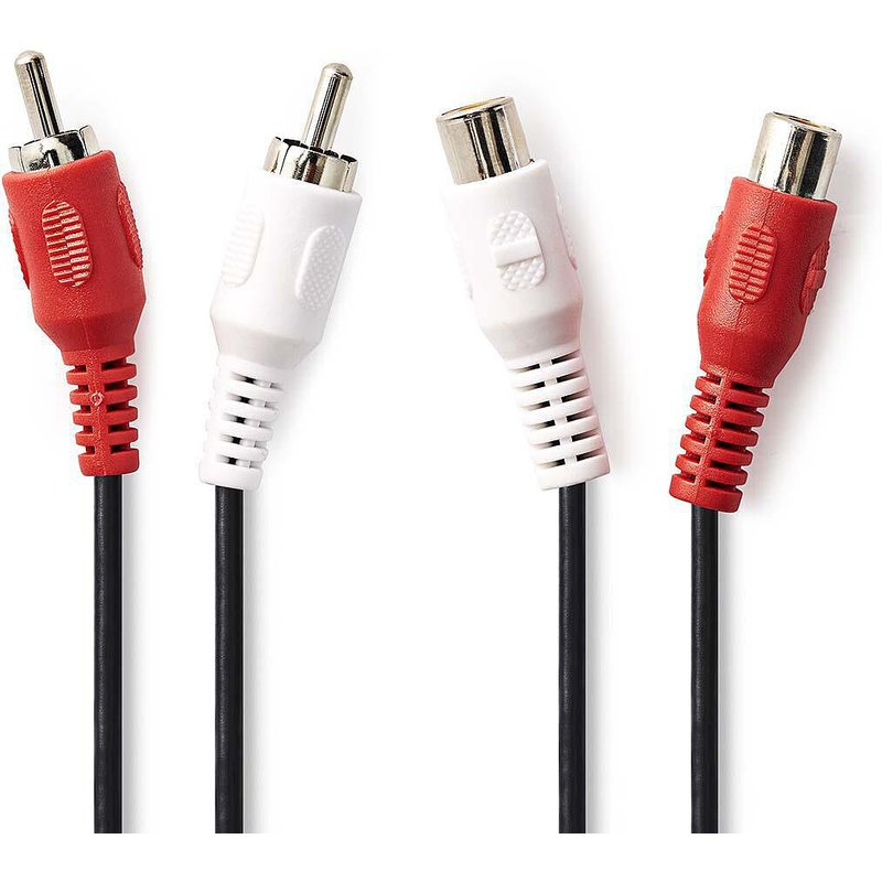 Nedis Câble Audio Stéréo 2x RCA Mâles - 2x RCA Femelles - 5 m - Noir