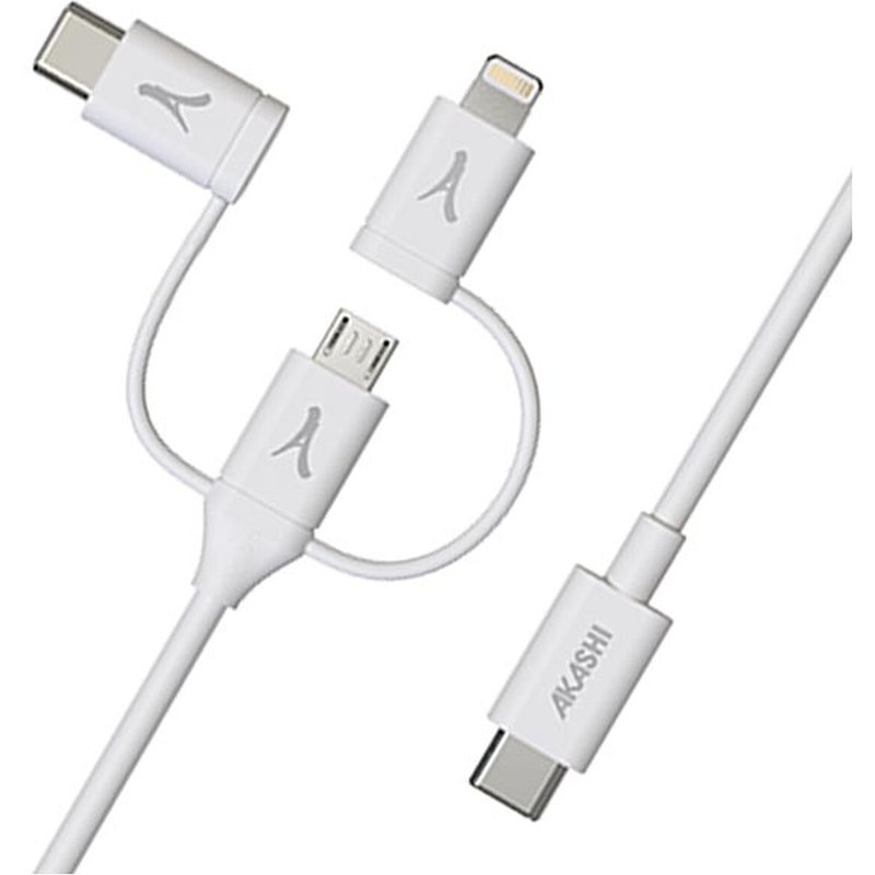 Akashi Câble Eco 3-en-1 USB-C vers USB-C / Lightning / micro USB (1 m)