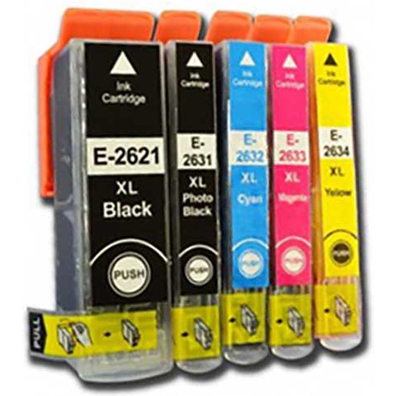 Pack de 5 cartouches compatibles Epson T26 XL (noir + noir photo + cyan + magenta + jaune)