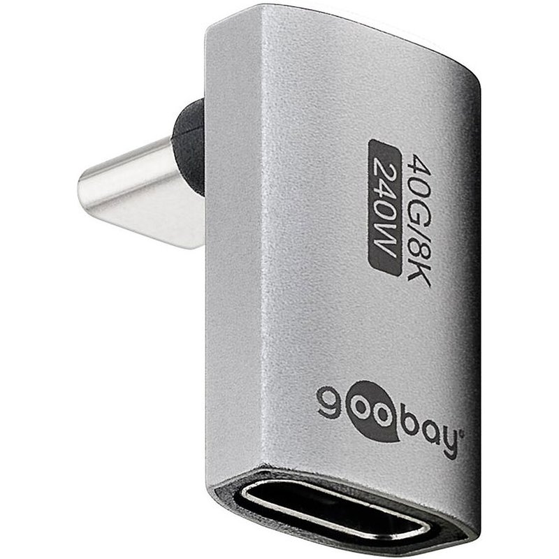 Goobay Adaptateur USB-C Mâle vers USB-C Femelle coudé à 90°, Long
