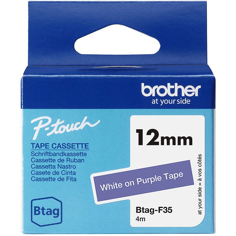 Brother BTAG-F35 - Blanc sur violet - Rouleau (1,2 cm x 4 m) 1 cassette(s) boîte de suspension - bande d'étiquettes