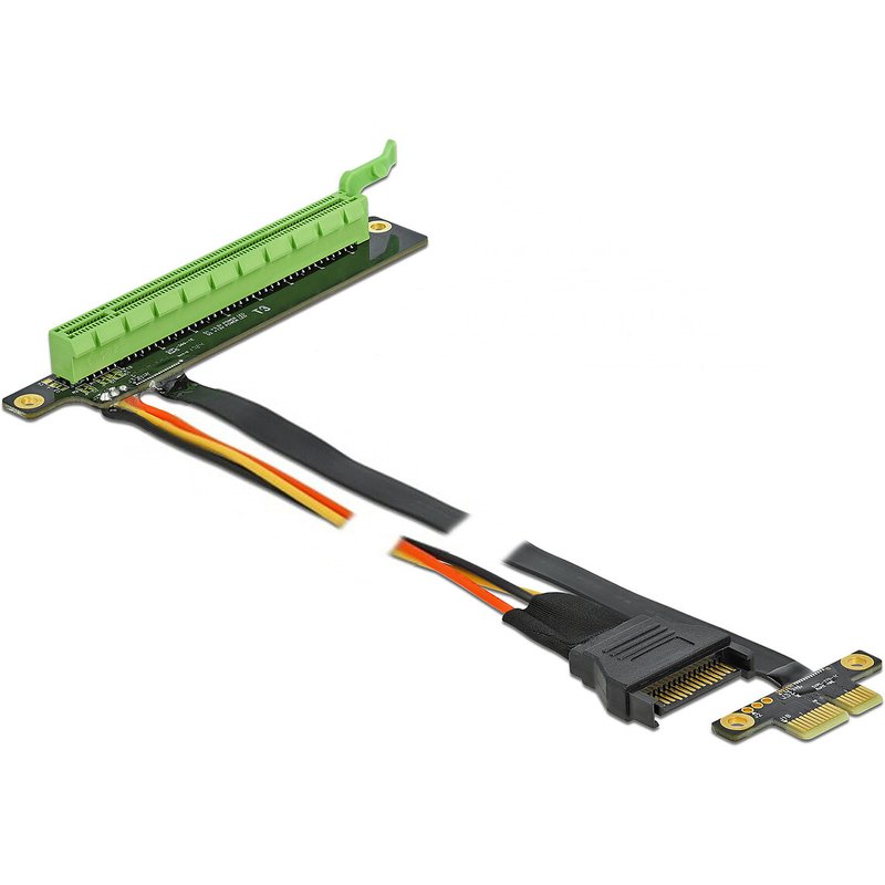 DeLock Riser Card PCIe x1 vers slot PCIe x16 avec câble 80 cm et câble d'alimentation SATA