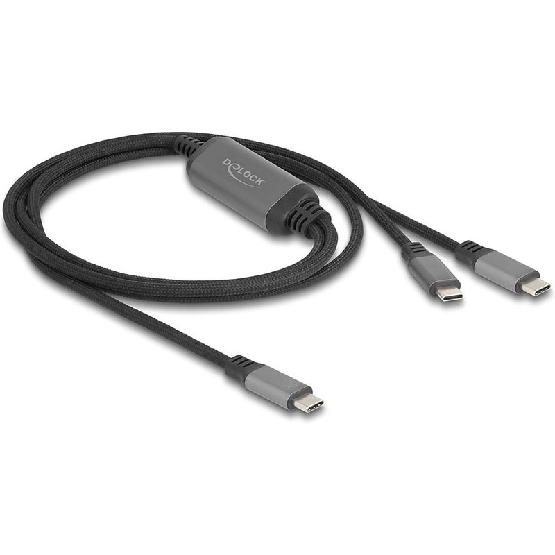 DeLock Câble de recharge 1x USB-C vers 2x USB-C avec Power Delivery 3.0 100W 5A de 1.2 m - Noir