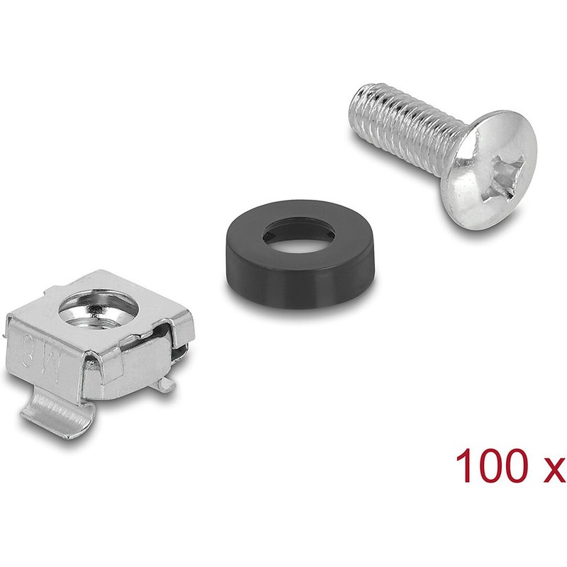 DeLock Kit de montage rack avec 100 vis M6, 100 écrous M6 et 100 rondelles en plastique