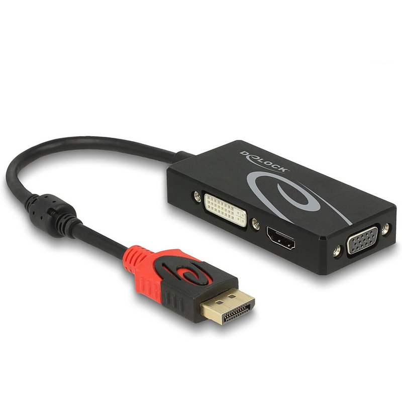 Delock Adaptateur DisplayPort passif vers VGA/HDMI/DVI compatible 4K