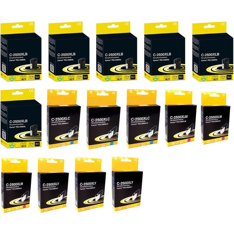 Megapack compatible Canon PGI-2500XL (6x noir, 3x cyan, 3x magenta, 3x jaune)