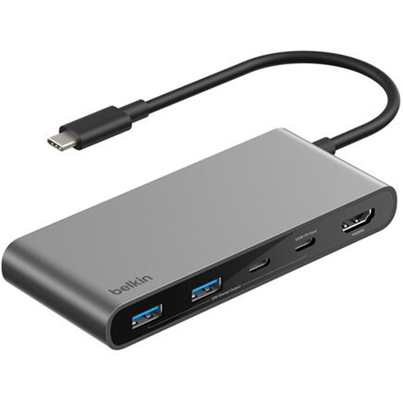Belkin Connect Hub USB-C avec 1 x HDMI, 2 x USB-C, 2 x USB-A, 1 x carte SD, 1 x carte microSD (Gris)