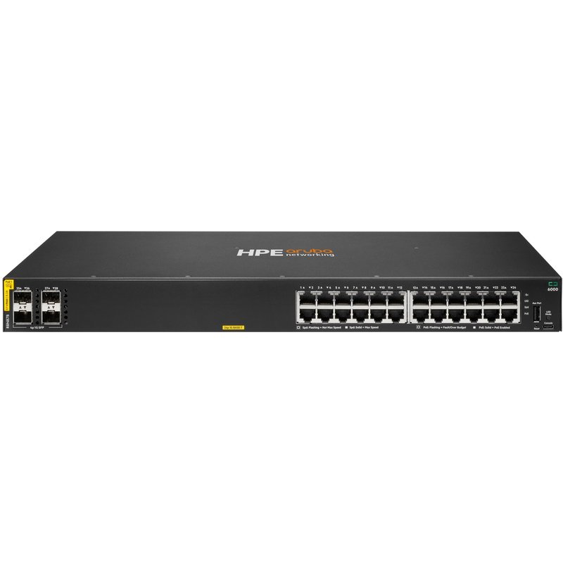 HPE Aruba Networking CX 6000 24p 10M/100M/1G Class4 PoE 4p SFP 1G 370W