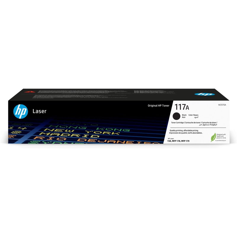 HP 117A Black Original Laser Toner Cartridge. Black toner page yield: 1000 pages Printing colours: Black Quantity per pack: 1 pc(s)