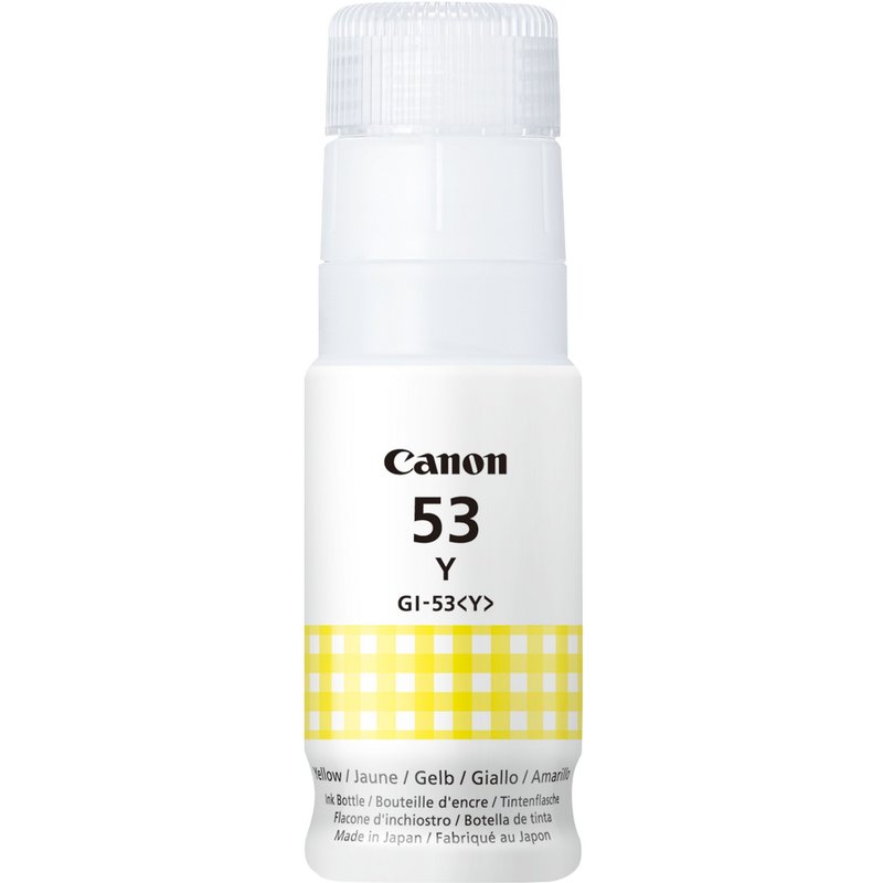 Canon GI-53Y Yellow Ink Bottle. Type: Original Printing colours: Yellow Brand compatibility: Canon. Quantity per pack: 1 pc(s)