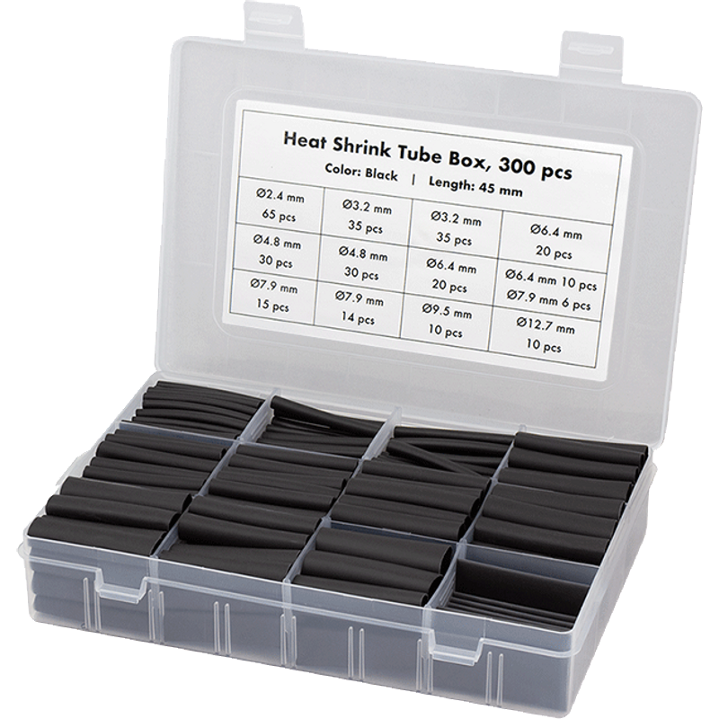 LogiLink Shrink Tube Set. 300 pcs. 45mm length. 3:1 shrink ratio. blac