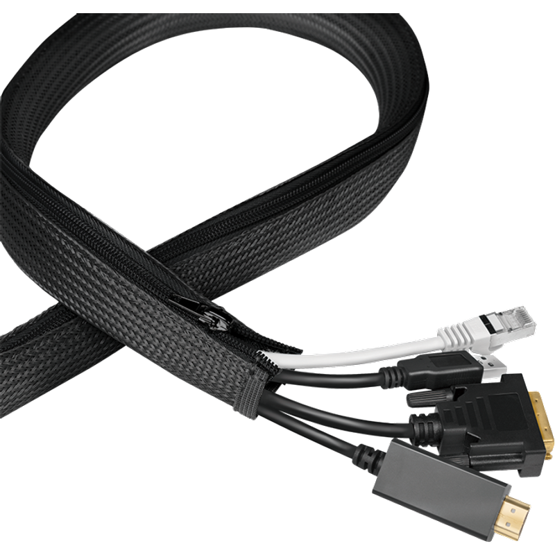 LogiLink Cable sleeve with zipper. Polyester. OD: 30 mm. black. 5 m