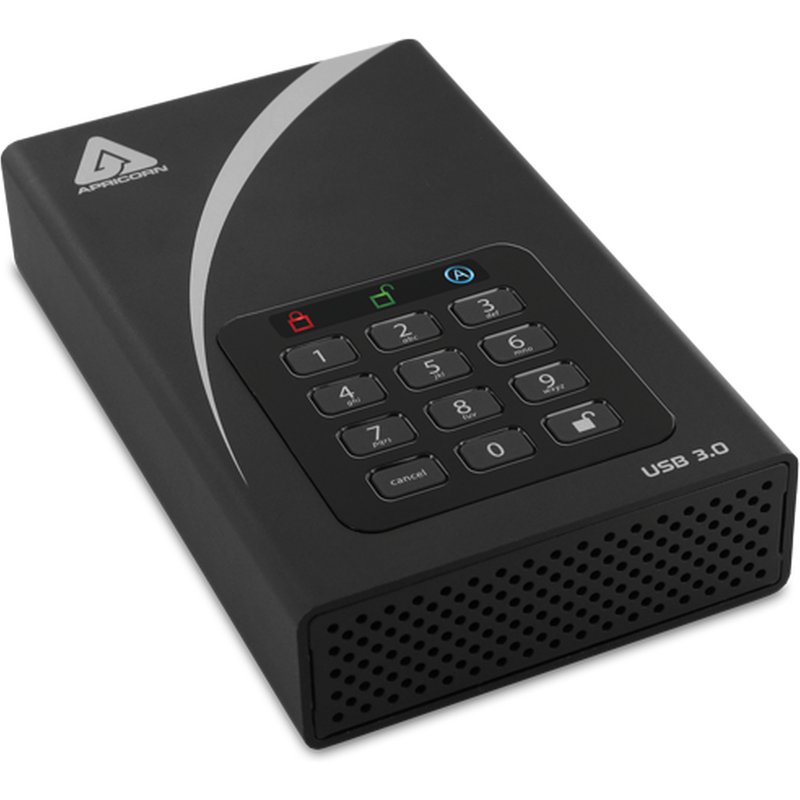 Apricorn Aegis Padlock DT ADT-3PL256-12TB 12 TB Hard Drive - External - Desktop - TAA Compliant - USB 3.0 - 8 MB Buffer - Black - 256-bit