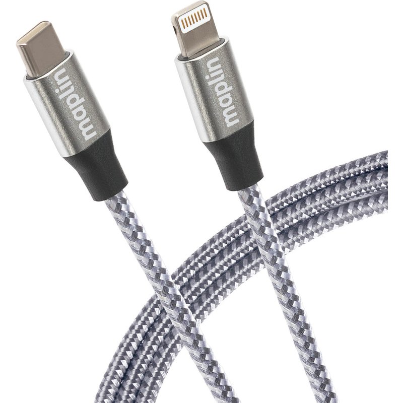Maplin Lightning to USB-C 20W High Speed Braided Cable - Silver. 3m