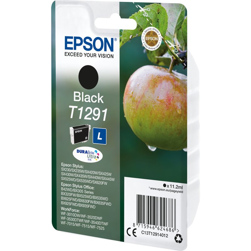 Epson Apple T1291 DURABrite Ultra Single Black Ink Low Yield Black Pigment-based ink 11.2 ml 1 pc(s) 385 pages