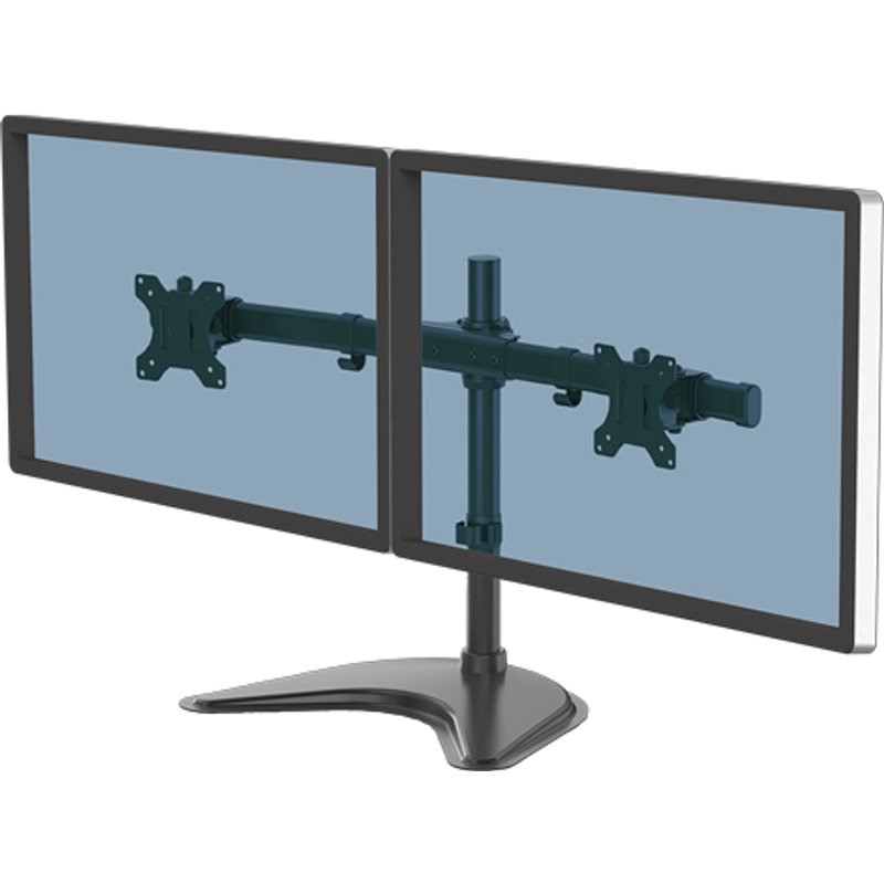 Fellowes Seasa Dual Monitor Arm - Freestanding Monitor Mount for 8KG 27 inch Screens - Ergonomic Adjustable Monitor Arm - Tilt 45 Pan 120 Rotation 360 VESA 75 x 75/100 x 100 - Black Freestanding 8 kg 68.6 cm (27") 100 x 100 mm Height adjustm