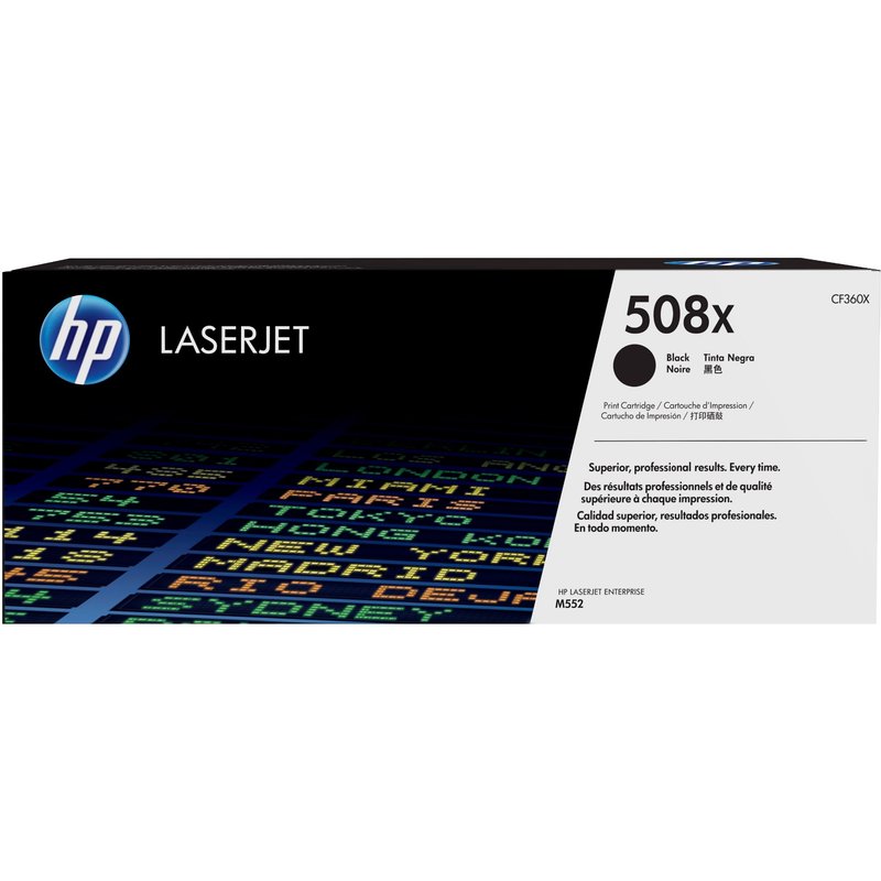 HP 508X High Yield Black Original LaserJet Toner Cartridge. Black toner page yield: 12500 pages Printing colours: Black Quantity per pack: 1 pc(s)
