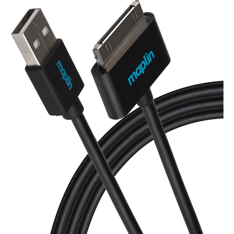 Maplin 30 Pin Samsung Connector to USB-A Cable 1.5m Black