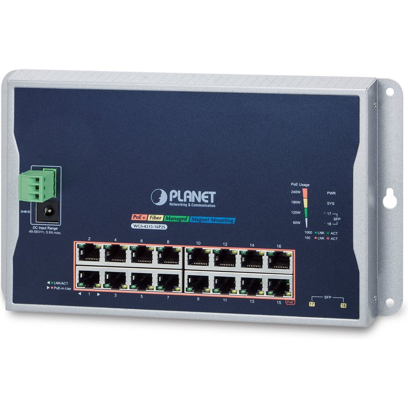 PLANET WGS-4215-16P2S network switch Managed L2 Gigabit Ethernet (10/1