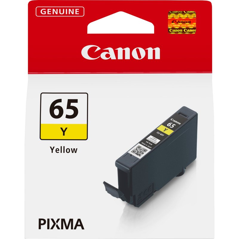 Canon CLI-65Y Yellow Ink Cartridge. Colour ink type: Dye-based ink Supply type: Single pack Colour ink page yield: 295 pages Colour ink volume: 12.6 ml Printing colours: Yellow Quantity per pack: 1 pc(s)