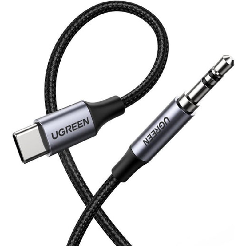 Ugreen 30633 audio cable 1 m 3.5mm USB Type-C Black. Silver