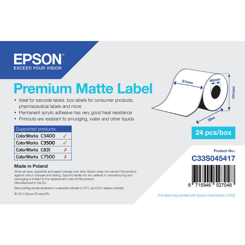 Epson C33S045417 Continous label roll matt Premium 51mm x 35m Pack=1 f