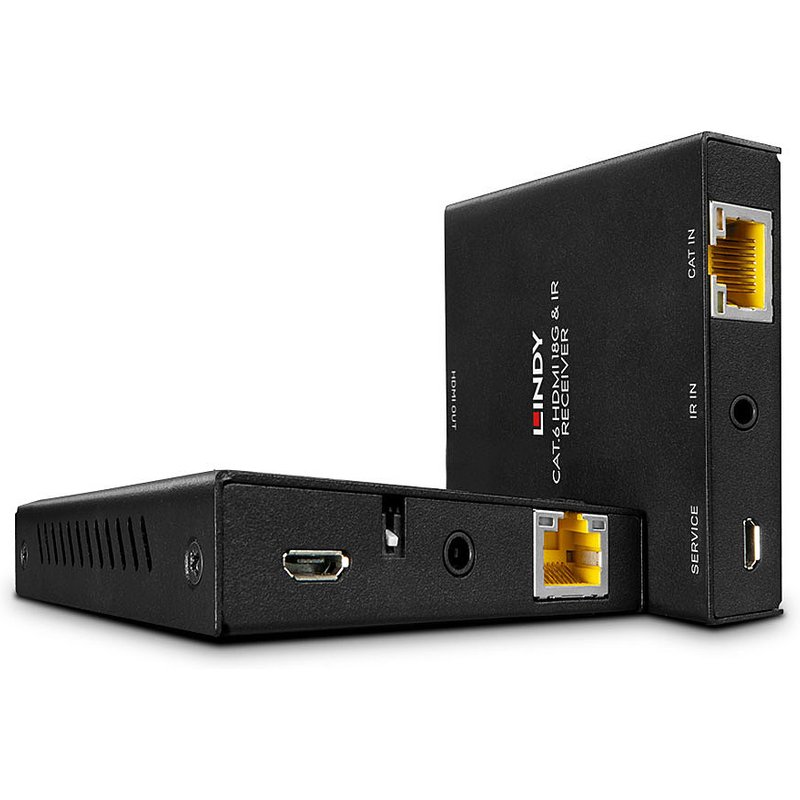 Lindy 50m Cat.6 HDMI 4K60 and IR Extender with PoC and Loop Out 3840 x 2160 pixels AV transmitter & receiver 50 m Wired Black HDCP
