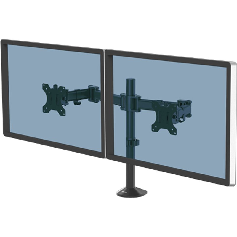 Fellowes Reflex Dual Monitor Arm - Dual Monitor Mount for 8KG 27 Inch Screens - Adjustable Monitor Desk Mount - Tilt 45° Pan 180° Rotation 360°, VESA 75 x 75/100 x 100 - Black