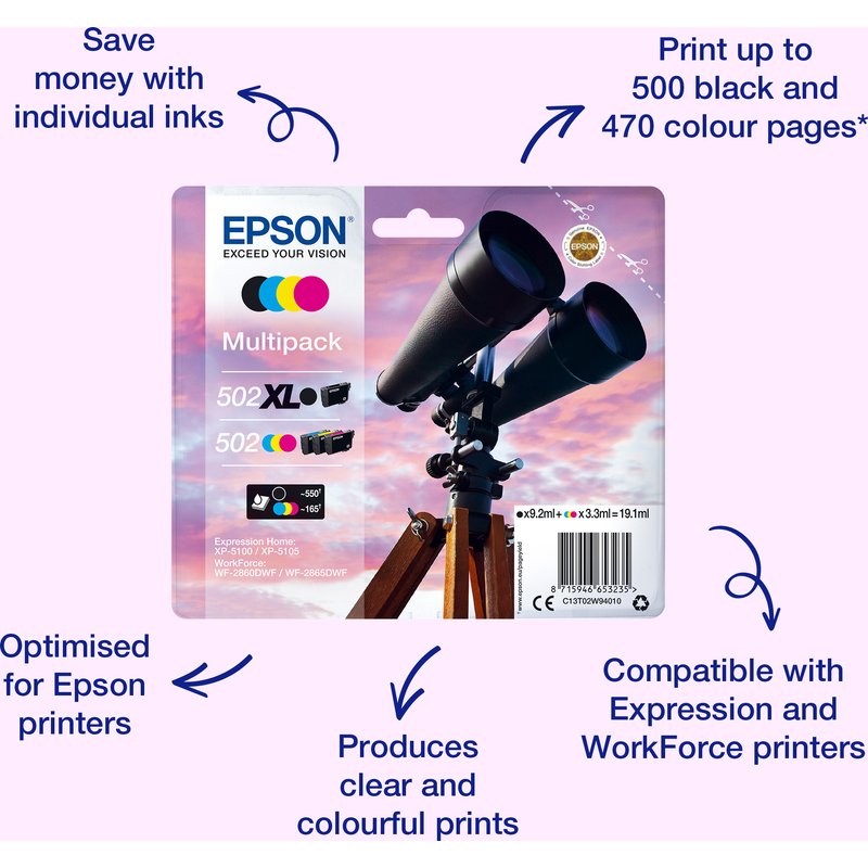 Epson C13T02W44010/502XL Ink cartridge yellow high-capacity. 470 pages