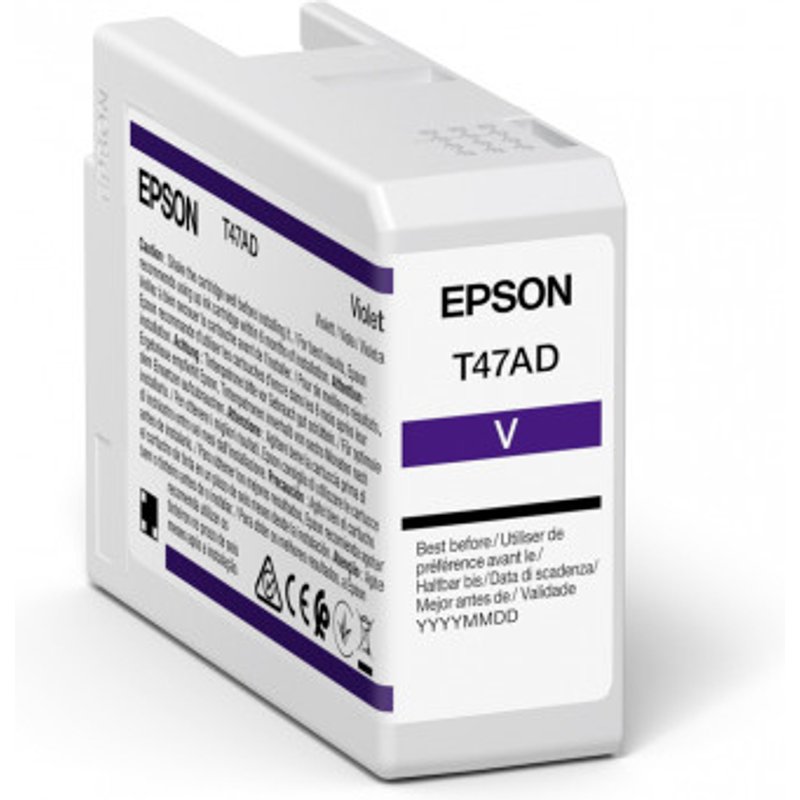 Epson Singlepack Violet T47AD UltraChrome Pro 10 ink 50ml. Cartridge capacity: Standard Yield Supply type: Single pack Colour ink volume: 50 ml Printing colours: Violet Quantity per pack: 1 pc(s)