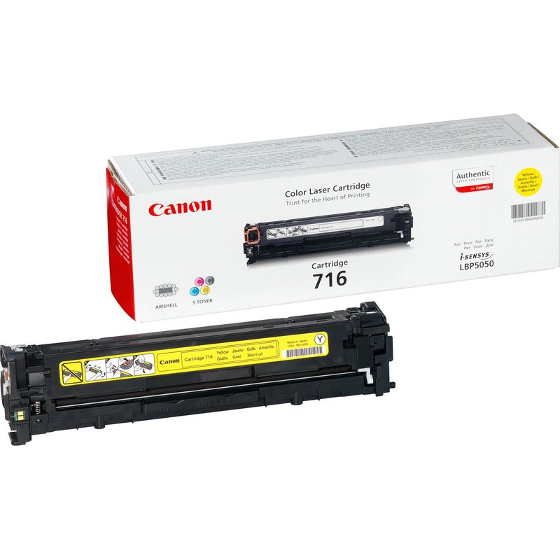 Canon 716 Y. Colour toner page yield: 1500 pages Printing colours: Yellow Quantity per pack: 1 pc(s)