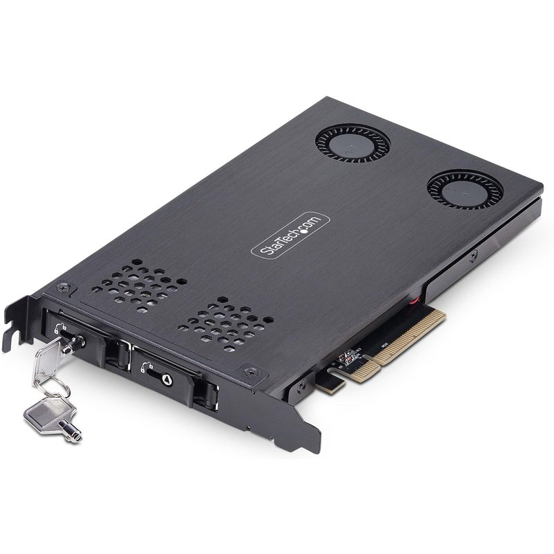 StarTech.com Dual-Bay M.2 NVMe SSD to PCIe x8 Removable Mobile Rack; Bifurcation Required; Tool-less Installation, PCIe Backplane w/Two Hot-Swap Drive Bays