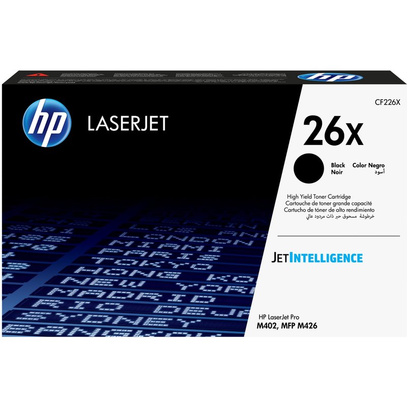 HP 26X High Yield Black Original LaserJet Toner Cartridge. Black toner page yield: 9000 pages Printing colours: Black Quantity per pack: 1 pc(s)