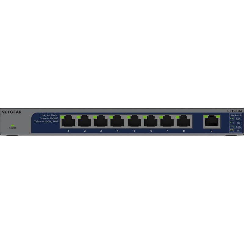 NETGEAR GS108MX-100EUS network switch Unmanaged L2 Gigabit Ethernet (10/100/1000) Desktop/Wall-Mounting