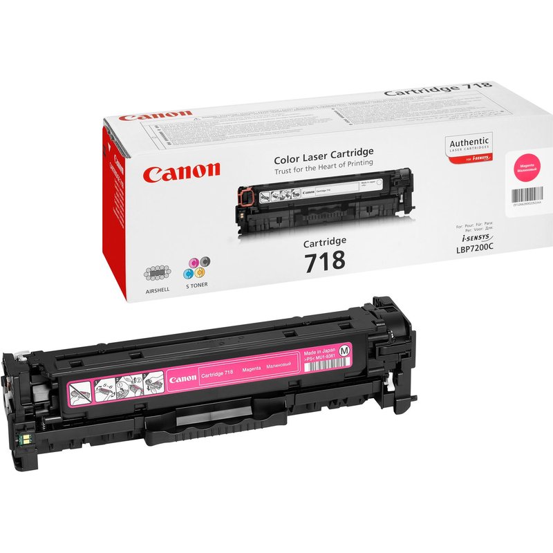Canon CRG-718 M. Colour toner page yield: 2900 pages Printing colours: Magenta Quantity per pack: 1 pc(s)